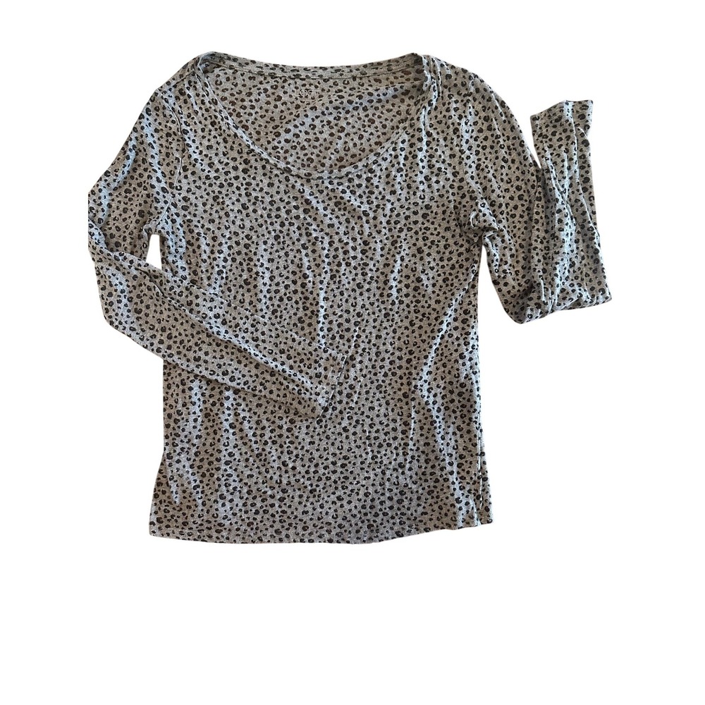 LOFT Womens Gray Black Leopard Print Long Sleeve Scoop Neck Knit Top Size M